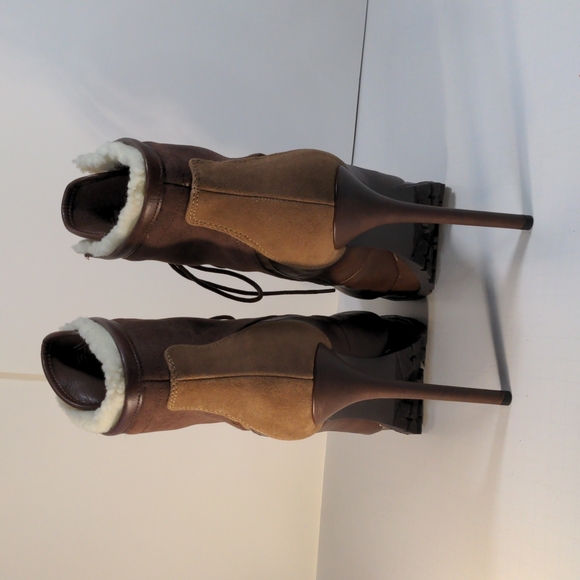 Jazelle Size 10 Brown / Tan Stiletto Lugged Hiking Boot Lace-up - Picture 4 of 6